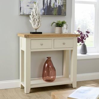 Home Source Industries Melbourne 2 Storage Drawers Hallway Console Table Solid Wooden Oak Top in White