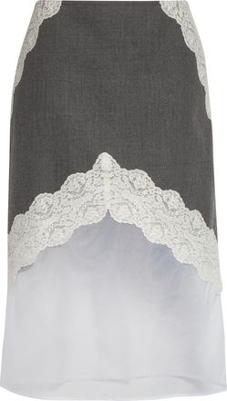 Jil Sander Lace Trim Wool Canvas & Organza Skirt in Volcanic Glass at Nordstrom, Size 10 Us