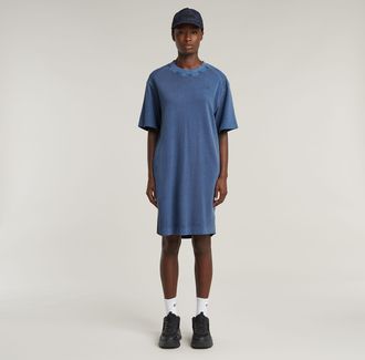 G-Star Overdyed Saddle Sleeve Loose T-Shirt Jurk - Midden blauw - Dames