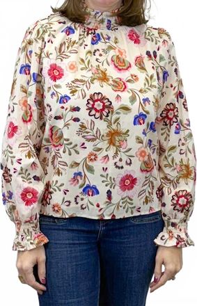 Merci Everly Floral Smock Neck Blouse In Multi