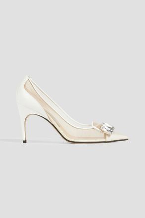 Sergio Rossi Crystal-embellished patent-leather and mesh pumps - White - EU 40