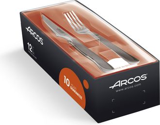 Arcos Juego De Cuchillo Y Tenedor Chuletero Arcos De Mesa 378100 Monoblock De Una Pieza De Acero Inoxidable, Hoja De 11 Cm En Caja De Regalo 12 Piezas