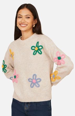 Yumi Relaxed Flower Embroidered Jumper in Grey at Nordstrom, Size Medium