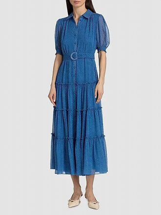 Cinq &agrave; Sept Pindot Midi Halbini Dress In Twilight Bay Ivory