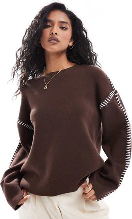 Vero Moda Maglione marrone con cuciture a contrasto