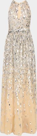 Pamella Roland Degrade Sequined Tulle Sleeveless Column Gown
