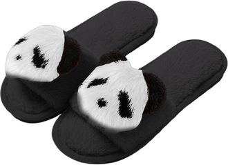Generic Womens Cozy Fuzzy Panda Slides Open Toe Animal Themed Slippers for Indoor Outdoor Casual Comfort Soft Footwear Comfortable Women Black Slip Shoes Mens