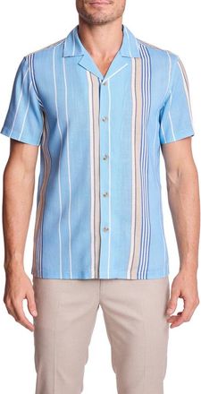 Paisley & Gray Stripe Linen Blend Camp Shirt in Sand & Sky Stripe at Nordstrom Rack, Size Xxx-Large