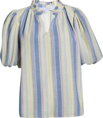 Sugarlips Vexie Stripe Gretna Puff Sleeve Top in Blue-Multi at Nordstrom, Size X-Small