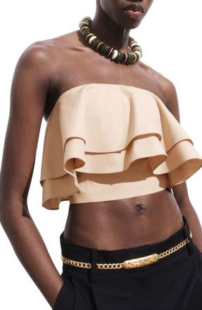 Mango Strapless Ruffle Top in Beige at Nordstrom, Size X-Large