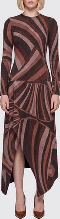 Pucci Iride Long-Sleeved Asymmetric Abstract Print Lurex Jersey Midi Dress
