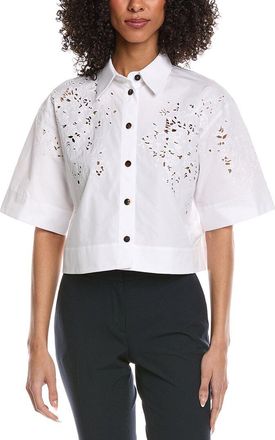 Lafayette 148 New York Embroidered Button Front Cropped Shirt