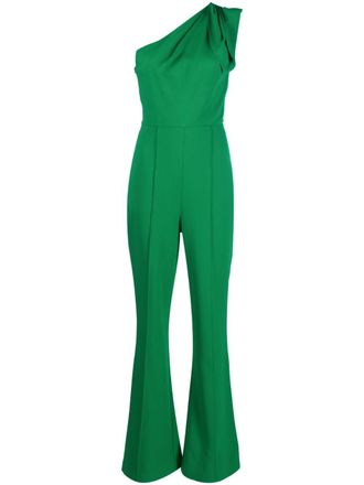 Roland Mouret one-shoulder flared-leg jumpsuit - women - Viscose/Elastane - 14 - Green