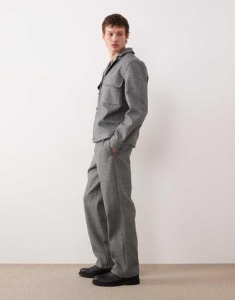 Asos Pantaloni eleganti dritti in twill spazzolato antracite in coordinato-Grigio