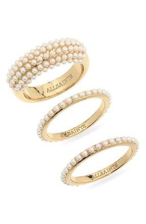 AllSaints Set of 3 Faux Pearl Assorted Rings in Gold at Nordstrom Rack, Size Medium
