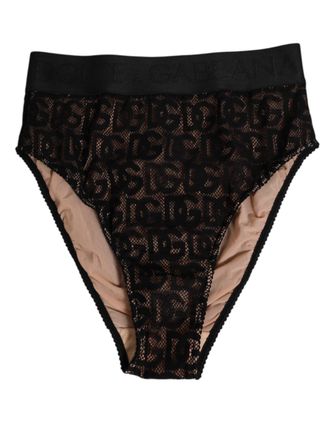 Dolce & Gabbana Womens Black Dg Logo Lace High Brief Panty Underwear Cotton Clothing