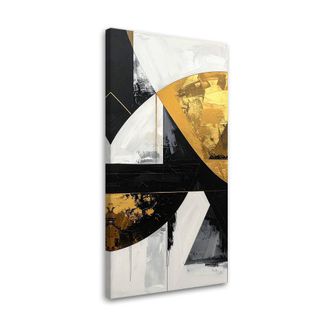 Feeby Cuadro Sobre Lienzo, Abstracci&oacute;n Formas Negro Dorado, 60x120