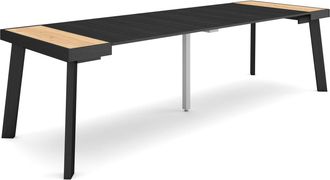 Skraut Home Mesa Consola Extensible, Mesa Comedor Plegable, 260, Para 12 Comensales, Patas De Madera, Estilo Moderno, Roble Y Negro - Skraut Home