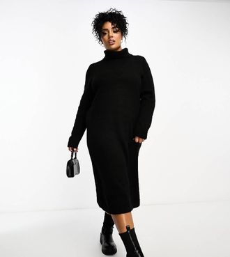 Only roll neck midi sweater dress in black
