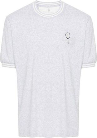 Brunello Cucinelli Mens Light Grey Cotton Crew Neck Shirt, Size XS