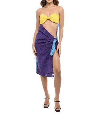 Dsquared2 Multicolor Color Block Strapless Midi Dress