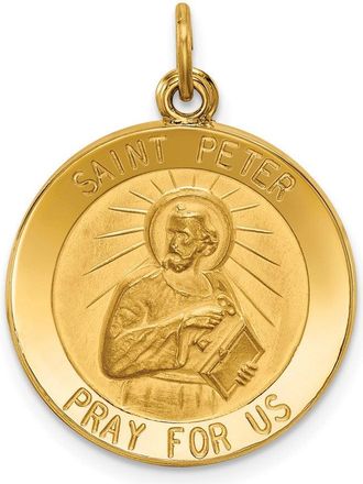 Diamond2Deal 14k Yellow Gold and Satin Solid Saint Peter Medal Round Pendant