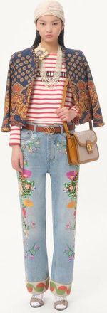 Valentino T-Shirt In Striped Cotton Jersey Donna AVORIO/ROSSO XXS