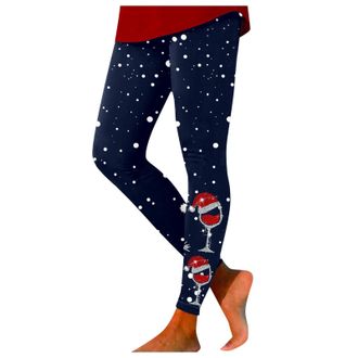 Generic Christmas Leggings for Women UK Xmas Reindeer Wine Glass Snowflake Printed Tights Fashion Workout Athletic 2025 Leggings Soft Lightweight Stretchable 