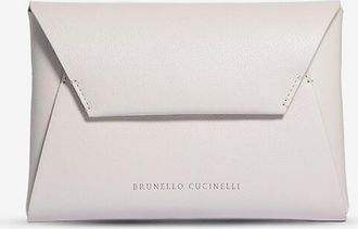 Brunello Cucinelli Clutch aus genarbtem Leder mit Perlen-Schultergurt BC Duo