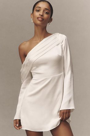 BHLDN Long-Sleeve Asymmetric Off-Shoulder Mini Dress