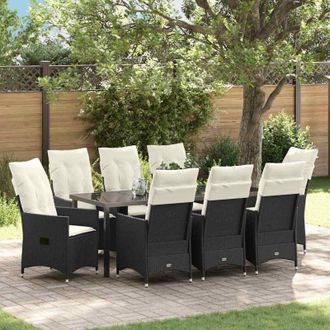 vidaXL Conjunto De Comedor De Jard&iacute;n 9 Pcs Negro Rat&aacute;n Sint&eacute;tico Vidaxl