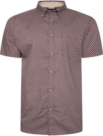 KAM Geo Print Shirt Short Sleeve Button Down Chest Pocket Casual Mens Plus Size 2XL-8XL 6280 (UK, Alpha, 3XL, Plus, Regular, Burgundy)
