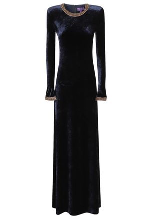 Polo Ralph Lauren Long Velour Evening Gown With Leather Accents