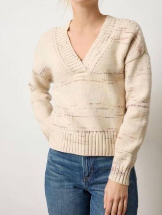 Lilla P Oversized V-Neck Sweater In Eggshell Combo