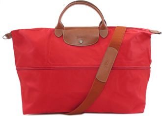 Longchamp Brown Red Color Nylon Boston Bag (Pre-Owned)
