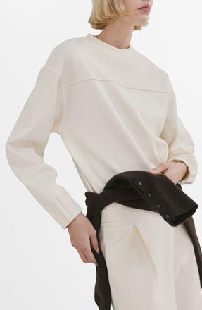 Mango Ruched Sleeve Sweatshirt in Ecru at Nordstrom, Size X-Small