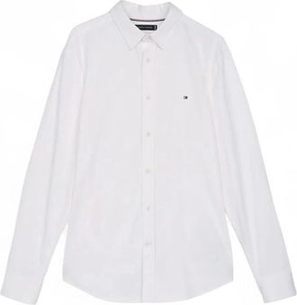 Tommy Hilfiger Slim Fit Interlock Shirt - Heren - Casual Overhemden - Wit - 2XL - Katoen - Overhemden