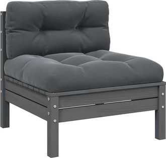 vidaXL Sof&aacute; Central De Jard&iacute;n Con Cojines Gris Antracita Madera Pino Vidaxl