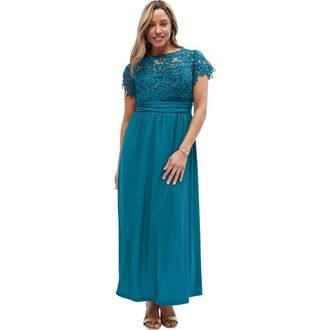 Jessica London Lace Maxi Dress in Deep Teal at Nordstrom, Size 16