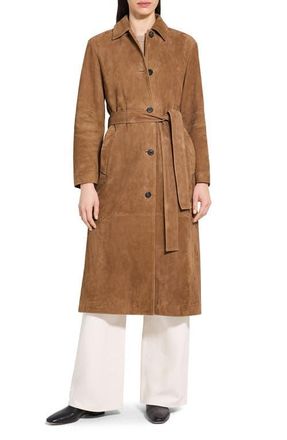 Theory Reese Belted Suede Coat in Deep Tobacco - 2Ct at Nordstrom, Size Petite