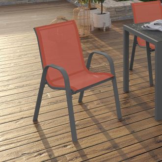 IDMarket Juego De 6 Sillas De Jard&iacute;n Lyma Apilables, De Metal Y Textilene, En Colores Terracota Y Gris