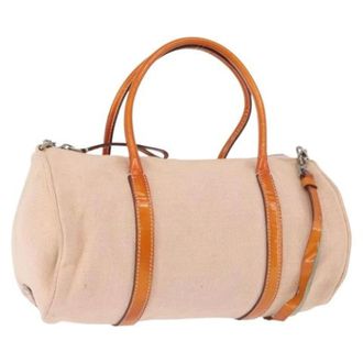 Prada Pre-owned Vintage Canvas Hand Bag - Dames - Pre-owned - Beige - Maat: ONE Size Leer