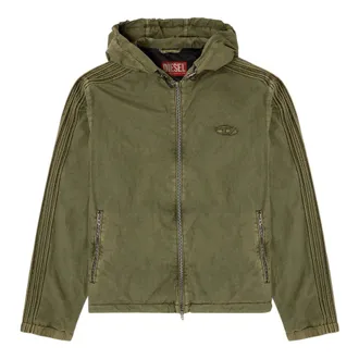Diesel Light Jackets, male, Green, Size: M Hooded zip-up jacket in cotton poplin