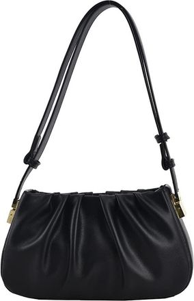 Generic Fashion Pleated Purse and Handbag for Women Leather Shoulder Bags with Zipper Small Underarm Bags Clutch Purses (Black)