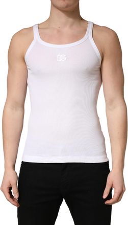 Dolce & Gabbana White Ribbed Cotton Sleeveless Tank Mens T-shirt (Pre-Owned)