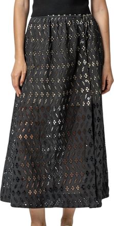 Lilla P Womens Eyelet Side Button Maxi Skirt In Black