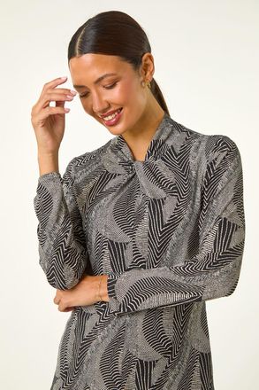 Roman Abstract Print Twist Neck Top