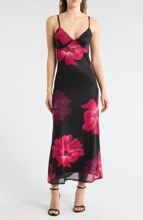Madden Girl Floral Mesh Maxi Slipdress in Black/Fuschia at Nordstrom Rack, Size X-Large