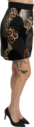 Dolce & Gabbana Womens Multicolor Leopard Print High Waist Mini Skirt Cotton