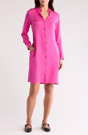 Theory Modern Long Sleeve Silk Shirtdress in Carnation at Nordstrom Rack, Size Petite
